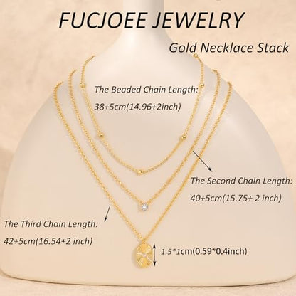Layered Necklaces for Women - Dainty Necklace Stack 14K Gold Plated Layering Pendant Necklace Set Simple Gold Necklaces for Women Trendy Jewelry Gifts for Women - color: Gold-Set2