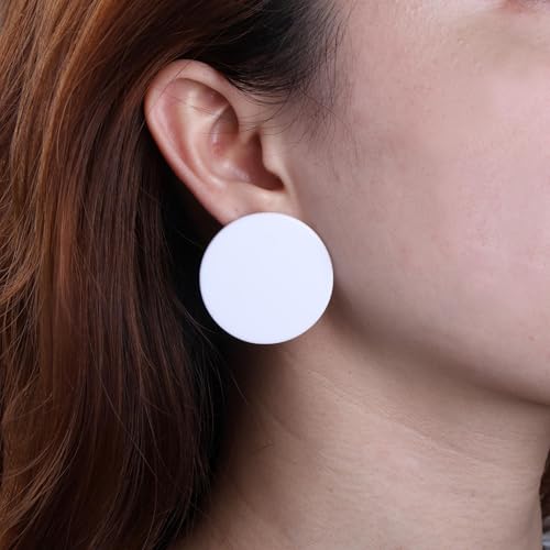 Acrylic Large Round Earrings Tortoise Shell Resin Big Circle Earrings Brown Acrylic Leopard Studs Large Round Disc Studs Jewelry for Women - color: White