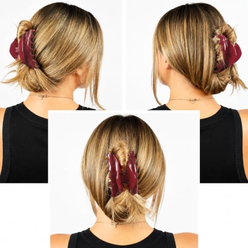Camila Paris CP2529 French Hair Clips for Women, 3.75" Red Large Claw Clip Strong Hold All Day, Girl Large Claw Clips for Thick Hair, No Damage No Slip Flat Clip for Women. Made in France - color: Red