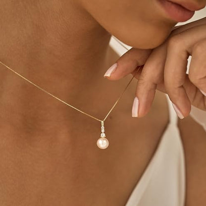 Gold Necklace for Women, 14k Gold Plated Cubic Zirconia Solitaire Pendant Necklace Waterproof Formal Necklaces for Women Cute Simple Necklaces Trendy Gold Jewelry Non Tarnish - color: Gold-pearl 2