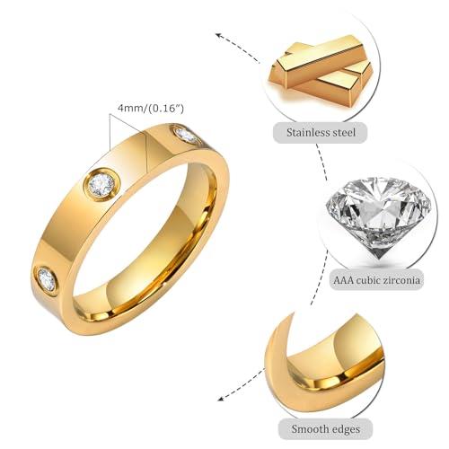 MPRAINBOW Gold Rings for Women, 18K Gold Plated Stainless Steel Cubic Zirconia Friendship Band Wedding Party Trendy Jewelry Gift Non-tarnish,Christmas Birthday Gifts for Girlfriend - color: 1 Gold and 1 Silver