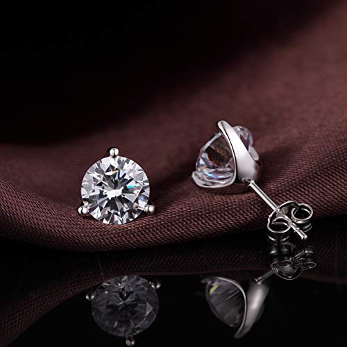 Jiamiaoi 18K White Gold Plated Stud Earrings 925 Sterling Silver Round and Square Cut Princess Cut 5A+ Cubic Zirconia Stud Earrings 4mm to 8mm Fashion Jewelry for Men Women - color: C-White-Three Prongs, size: 4mm