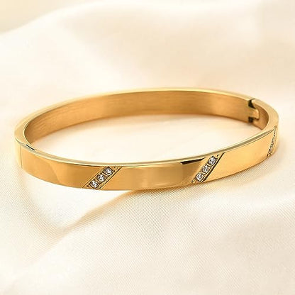 MYNENEY Womens Bracelets Stainless Steel Pave Cubic Zironia Stackable - color: 6mm-3 Crystal Gold, size: 7 Inch