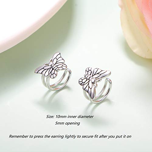 Birthday Gifts 925 Sterling Silver Ear Cuff Non Pierced Fake Cartilage Cuffs Huggie Earrings for Women Girls - Set of 2 - style: Butterfly