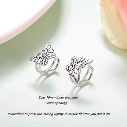 Birthday Gifts 925 Sterling Silver Ear Cuff Non Pierced Fake Cartilage Cuffs Huggie Earrings for Women Girls - Set of 2 - style: Butterfly