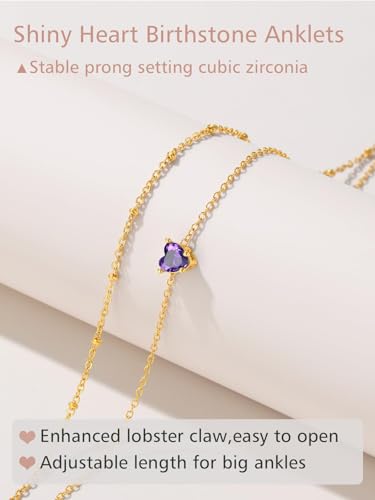FindChic Bling Heart Birthstone Anklets Layered Beaded Ankle Bracelets for Women Gold/Black/Silver 12 Month Gem Colors Foot Chain Summer Jewelry for Girls, with Gift Box - color: Gold, style: 11. Nov.-Created Yellow Topaz(Prong Setting)
