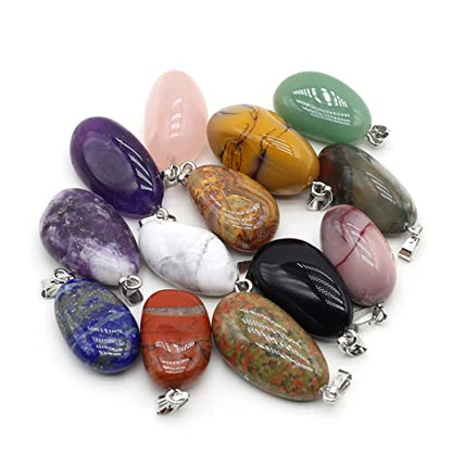 QSLLER 20pcs Natural Crystals Stone Pendant Amethyst Rose Quartz Smooth Polished Gemstone Charms for Jewelry Making DIY Necklace Earrings
