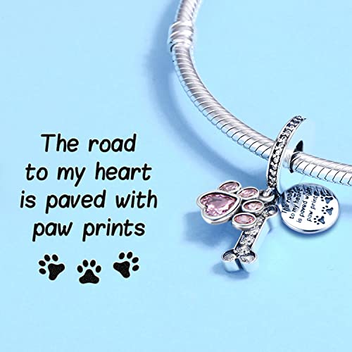 Dog Paw Charm for Charms Bracelet Pink Crystals Paved Dangle Charms Birthday Jewelry Gifts for women - style: dog paw charm
