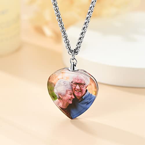 Custom4U Personalized Photo Necklace - Custom Heart/Oval/Round Charm Necklaces with Picture + Chain Adjustable - Stainless Steel/Acrylic Pendant Memorial Jewelry Christmas Gifts for Women - color: F-Heart Shaped