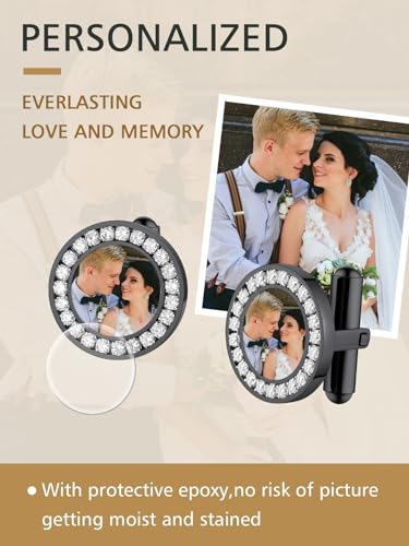 FindChic Stainless Steel Round Cufflinks with Custom Text/Picture/Monogram Letters 18K Gold Plated/Black Color for Men Groom Suits Shirts, with Gift Box - style: 02. CZ custom photo-round (black)