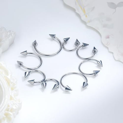 Ruifan 20G 18G 16G 14G 12G Horseshoe Nose Ring Titanium Septum Rings Piercing Jewelry Cartilage Conch Helix Rook Lip Tragus Earring Hoop Eyebrow Retainer For Women Men 6mm 8mm 10mm 12mm 14mm 16mm 19mm - size: Spike: 18G - 10MM