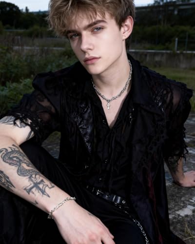 Stainless Steel Gothic Y2K Punk Rock Emo Biker Pendant Necklace | Cosplay Vintage Viking Alt Edgy Fashion Charm Necklace Jewelry for Men Women Active Daily Wear - style: Large Cross Barbed Wire Necklace Bracelet