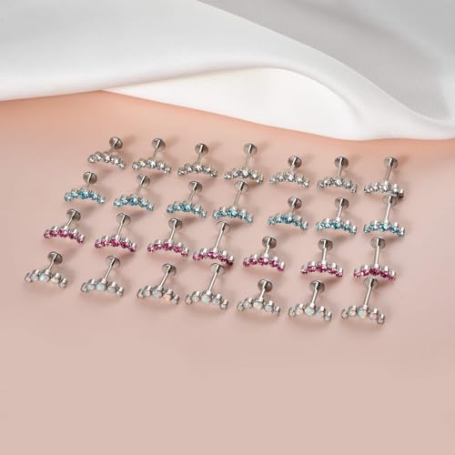 Lantine Threadless Flat Back Stud Earrings Implant Grade F136 titanium Climber Cartilage Earring Lip Labret Medusa Tragus Inner Conch Helix Piercing Jewelry - color: Clear Cz, size: 16g 10mm
