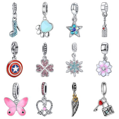 12pcs Mixed Silver Plated Colorful Enamel Alloy Beads Dangle Charms Fits for European Snake Chain Bracelet Necklace DIY Jewelry Making Supplies - color: Bead Charms