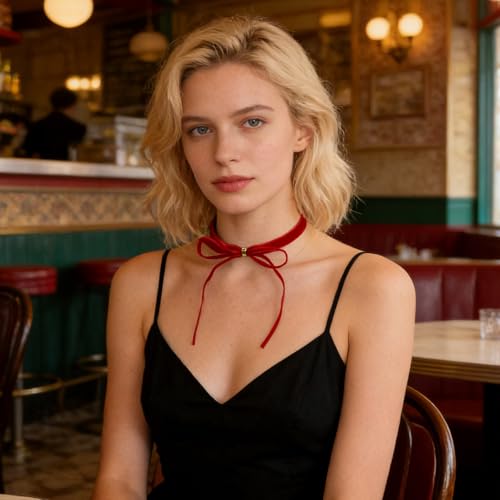 Trinkrittey Gothic Bow Knot Velvet Choker Red Velvet Choker Vintage Necklace Ribbon Collar Necklace for Women Party Jewelry Accessories