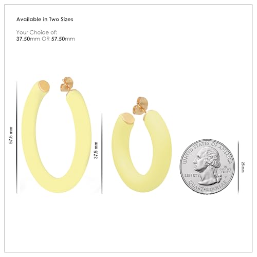 Gold Plated Multicolor Resin Chunky Thick Open Hoop Earrings in 57MM and 37.5MM Diameters - color: Yellow - Pastel - Matte Finish, size: 37.5MM (1.48") Diameter