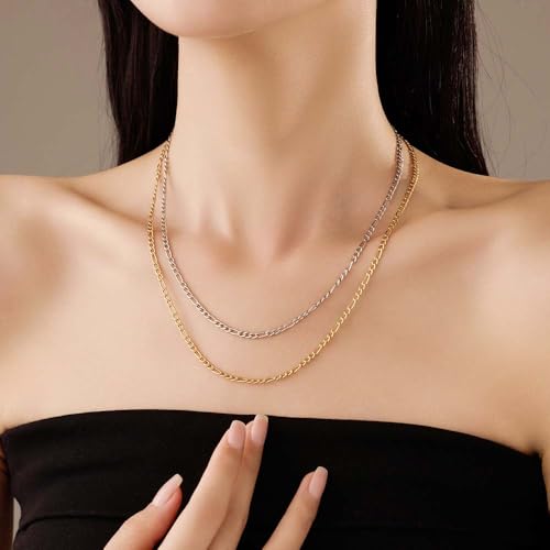 Stainless Steel Figaro Link Chain Necklace For Men Women, 3mm 4mm 5mm 7mm Width, 18k Gold Plated 18 20 22 24 Inch Figaro Chain, No Tarnish Durable Waterproof Jewelry - color: 3MM Gold, size: 20inches