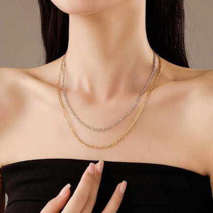Stainless Steel Figaro Link Chain Necklace For Men Women, 3mm 4mm 5mm 7mm Width, 18k Gold Plated 18 20 22 24 Inch Figaro Chain, No Tarnish Durable Waterproof Jewelry - color: 3MM Gold, size: 20inches