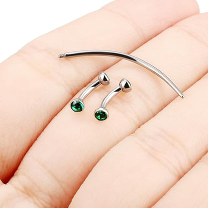 F136 Titanium 16g 6/8/10mm Eyebrow/Rook/Snug/Vertical-Labret/VCH/Snake-Eyes/Anti-Tragus/Christina/Daith/Belly-Button/Bridge/Hood/Surface Curved Barbell Piercing Jewelry for Women Men - color: Green, size: 6 mm (1/4 in)