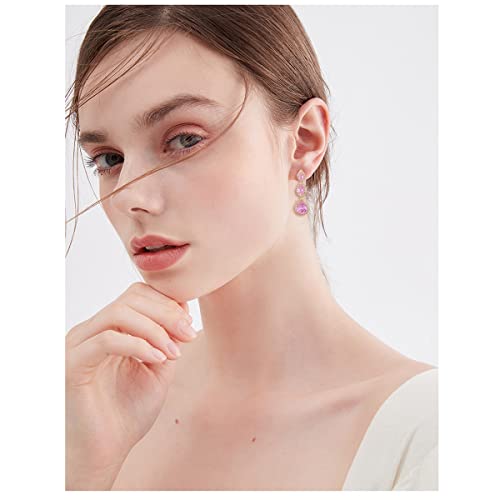 Women's Cubic Zirconia Bridal Earrings - Elegant Long Wedding Party Prom Earring for Bride Bridesmaids Crystal CZ Rhinestone Chandelier Statement Dangle Drop Earrings for Women - color: Pink