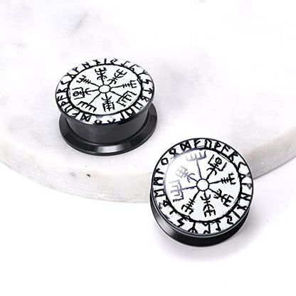 1 Pair Acrylic Solid Screw On Ear Plugs Tunnels Scandinavian Norse Viking Symbol Resin Allergy Free Stretcher For Women Men Body Piercing Jewelry - size: 12mm