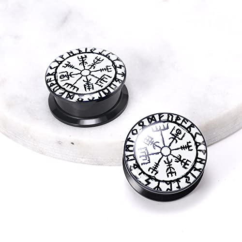 1 Pair Acrylic Solid Screw On Ear Plugs Tunnels Scandinavian Norse Viking Symbol Resin Allergy Free Stretcher For Women Men Body Piercing Jewelry - size: 25mm