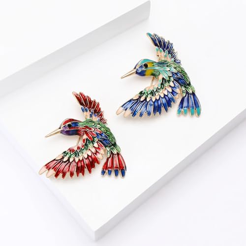 Enamel Bird Brooch for Women Rhinestones Owl/Hummingbird/Eagle/Toucan Lapel Pin Cute Bird Brooches Jewelry Gifts for Mom Wife - color: Green-Hummingbird 1