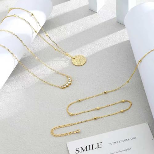 Gold Layered Necklaces for Women, 14K Gold Plated Paperclip Snake Chain Necklace Set, Dainty Coin Cross Tear Pendant Layering Choker Necklaces, Simple Trendy Stackable Jewelry Gifts - color: 3PCS / Coin&CZ&Chain