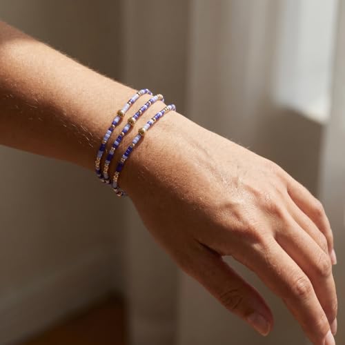 Small Seed Beaded Stack Bracelets Set for Women,Boho Handmade 3Pcs Colorful Glass Gold Stretch Accessories Jewelry, Summer Beach Wear Holiday Friendship Gift - color: Blue