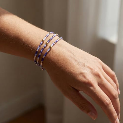 Small Seed Beaded Stack Bracelets Set for Women,Boho Handmade 3Pcs Colorful Glass Gold Stretch Accessories Jewelry, Summer Beach Wear Holiday Friendship Gift - color: Blue