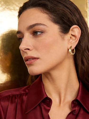 Rhinelife Gold Hoop Earrings for Women, 18K Real Gold PVD Coating Hypoallergenic Earrings, Lightweight Durable Waterproof Jewelry Gift for Her