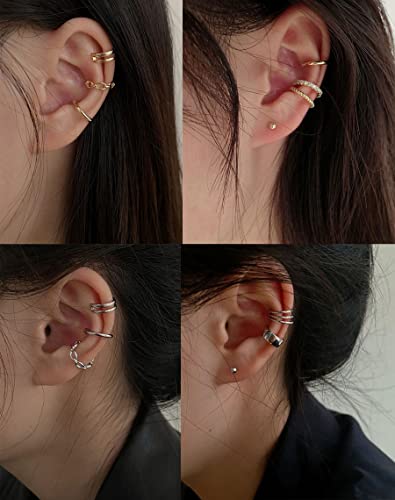4-10 Pairs Stainless Steel Ear Cuff Helix Cartilage Clip On Wrap Earrings Fake Nose Ring Non-Piercing Adjustable - color: A6:10Pairs, Gold Tone