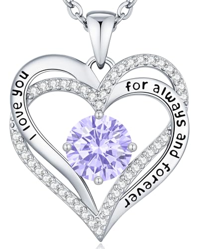 CDE Engraved Forever Love Heart Birthstone Necklace Jewelry Gifts for Women | Hypoallergenic,Nickel-Free & Lead-Free,3 x 3 mm 5A CZ Heart Pendant,Anniversary Christmas Birthday Gift for Girlfriend Wife - color: 06-June-WG, style: White Gold Plated