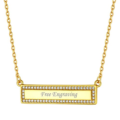 ChicSilver Customizable Vertical Bar Pendant Necklace 925 Sterling Silver Y Necklace Simple Fashion Jewelry Gifts for Women - style: G. Horizontal CZ Bar-Gold Engraving