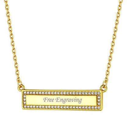 ChicSilver Customizable Vertical Bar Pendant Necklace 925 Sterling Silver Y Necklace Simple Fashion Jewelry Gifts for Women - style: G. Horizontal CZ Bar-Gold Engraving