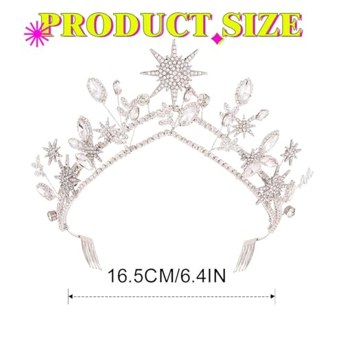 Star Crown Silver Wedding Headband Rhinestone Celestial Tiara Goddess Headpiece Bridal Hair Accessories for Women
