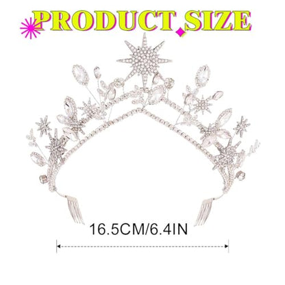 Star Crown Silver Wedding Headband Rhinestone Celestial Tiara Goddess Headpiece Bridal Hair Accessories for Women