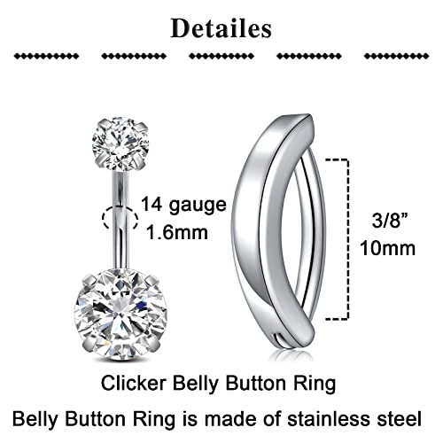 QWALIT Belly Rings - Short Bar Belly Button Rings in Surgical Steel with Opal Stones - 6mm & 10mm - color: A21-Silver 10mm -6pcs