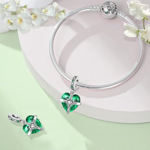 Birthstone Charm, 925 Sterling Silve Heart Dangle Charms for Pandora Bracelets, Ladies Birthday Gift - style: E-May