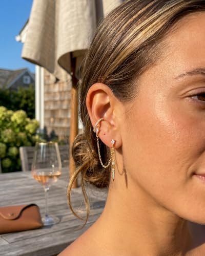 Gold Earrings for Women Trendy 14K Gold Plated Dangle Earrings Small Hoop Huggie Drop Stud Earrings Cubic Zirconia Simple Minimalist Dainty Chain Tassel Hypoallergenic Earrings - color: Ear Cuff & Gold