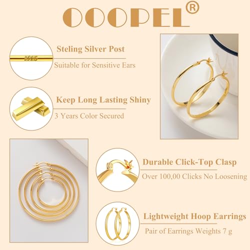 3mm Wide Large Hoop Earrings for Women Hypoallergenic 925 Sterling Silver Post Gold Earrings Lightweight Silver Hoop Earrings Oversize Big Gold Hoops 30/40/50/60MM - color: Gold, size: 40mm