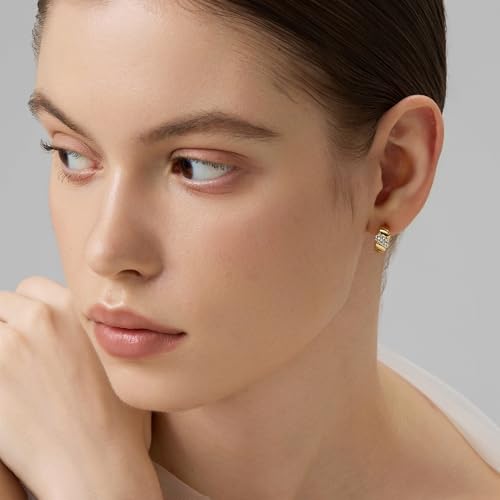 18K Gold Plated Huggie Hoop Earrings for Women, 925 Sterling Silver Post, Hypoallergenic Small Earrings - color: Charlotte Pavé Huggies