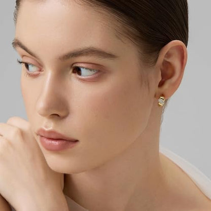 18K Gold Plated Huggie Hoop Earrings for Women, 925 Sterling Silver Post, Hypoallergenic Small Earrings - color: Charlotte Pavé Huggies