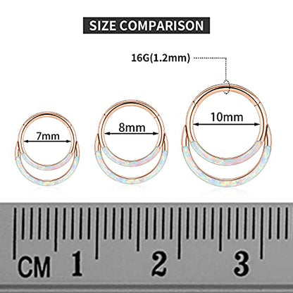 GAGABODY Septum Jewelry 16 Gauge Earrings Double Hoop Daith Earring Surgical Steel Hinged Nose Rings Nose Hoop Helix Tragus Rook Piercing - color: Style6:1pc Rose Gold+White Opal Double Hoop