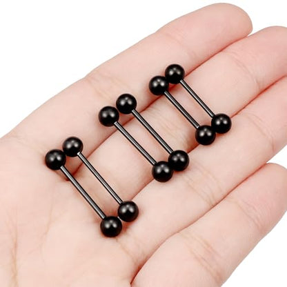 16G 14G 12G Black Nipple Piercings Tongue Rings Externally/Internally Threaded Hypoallergenic 316L Surgical Steel Nipple Tongue Barbell Piercing Jewelry for Women Men 12mm 14mm 16mm 19mm 22mm - color: 16G/Internally Threaded/12mm-16mm Bars/5mm Balls