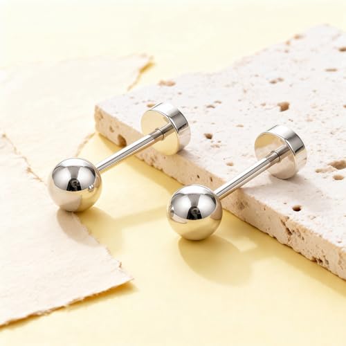 Stainless Steel Ball Bead Screw Back Flat Back Stud Earrings, 1 Pair 3 mm (0.12") Hypoallergenic Earrings for Sensitive Ears - color: Gold