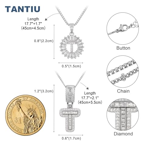 14K Gold Plated Alphabet Necklace Cubic Zirconia Letter Pendant, Personalized Name Jewelry Gift for Women, Customizable A-Z, Birthday/Mothers Day Gifts for Womens - color: White Gold, style: Style-T