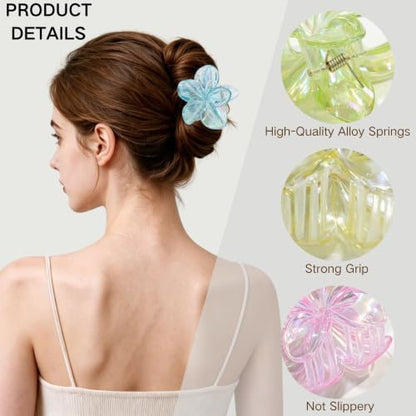 5 Pack Flower Hair Claw Clips for Women Hawaiian Plumeria Claw Clip (Laser) | Strong Hold Nonslip Large Hair Clip for Beach Holiday Thick Thin Hair Accessories - color: Laser