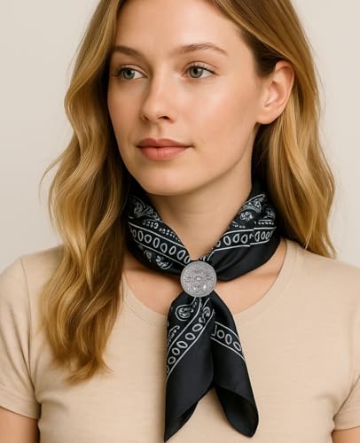 PEARLY JUN 4Pcs Western Bandana Scarf Ring Neckerchief Slide Buckle for Men Women Silk Scarves Cowboy Accessories - color: Silver a