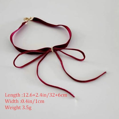 Eartif Red Velvet Choker Necklace with Black Bow for Women - Vintage Gothic Ribbon Collar - Christmas & Halloween Vampire Accessories
